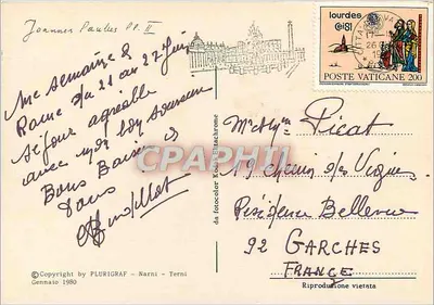 Pape João Paulo II — Lembrete de Roma — Plurigraf Narni — Verso