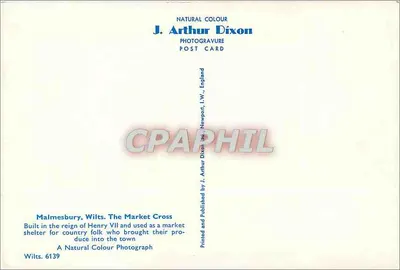 Malmesbury — O Mercado Cross — J. Arthur Dixon, n° 6139 — Verso
