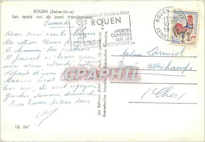 Kajuty widziane z mostu transportowego — Rouen (Seine-Maritime) — Wydawnictwo Art, I.B. 847 — Rewers