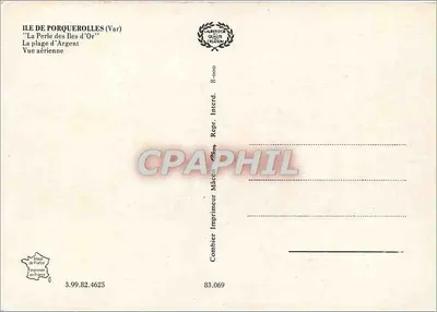 Wyspa Porquerolles (Var) — 'Perła Wysp Złotych' — Widok z lotu — Wydawca Combier — Rewers