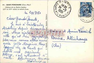 Zamek La Roche-Courbon — XV i XVI wiek — J. DENIS, Wydawca, Saintes — Rewers