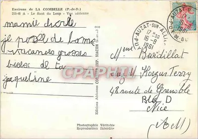 Environs de LA COMBELLE (P.-de-D.) — O Saut du Loup — Vista aérea — Éditions Aériennes — Verso