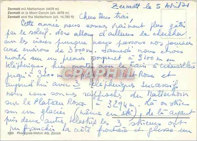 Zermatt — widok zimowy z Matterhornem — Photoglob-Wehrli AG, Zürich — Rewers
