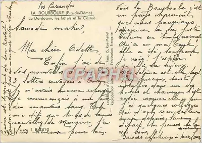 La Bourboule (Puy-de-Dôme) — widok z powietrza na hotele i kasyno — Ivon — Rewers
