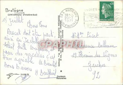Concarneau — vue panoramique du port et de la plage — Éditions 'La Cigogne' — Verso