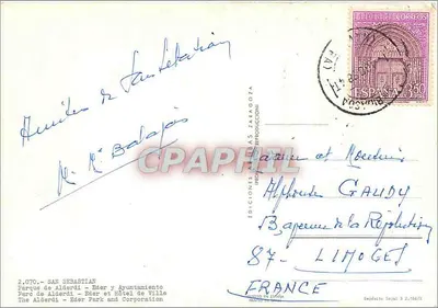 San Sebastián — Parque de Alderdi y Ayuntamiento — Ediciones Aldas Zaragoza — Reverso