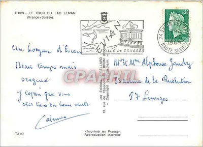 Tour des Sees Léman — Verlag: Les Éditions L'Cellard, Nr. E.4309 — Rückseite