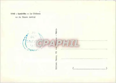 Lunéville — Zamek widziany z centralnego basenu — Wydawnictwo Henry, 19 rue Stanislas, Nancy — Rewers