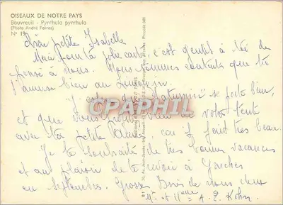 Bouvreuil — Ptaki naszego kraju — Foto André Fatras, N° 19 — Rewers