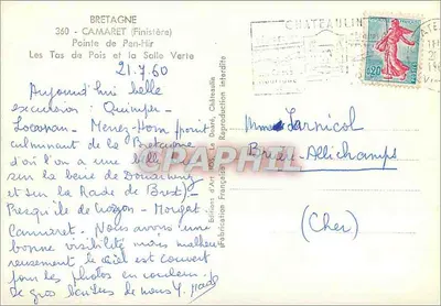 Bretanha — Camaret (Finistère) — Les Tas de Pois e a Salle Verte — Éditions d'Art Française — Verso