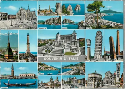 Souvenir d'Italie — collage miejsc włoskich — Ediz. S.A.F. Milano L. 35