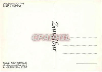 Ilhas de Zanzibar — Praia de Kiwengwa — MACO Ltd. n°322 ZNZ — Verso