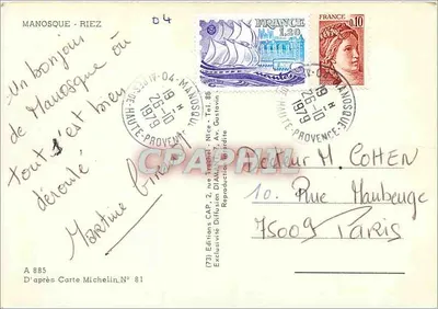 Manosque - Riez — Karta pocztowa turystyczna z mapą Michelin i zdjęciami miejsc — Wydawnictwo CAP, seria 81 — Rewers
