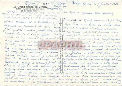O Grande Cañon do Verdon — O Estreito dos Cavaleiros — Edições A. Dujardin, n°8.246 — Verso