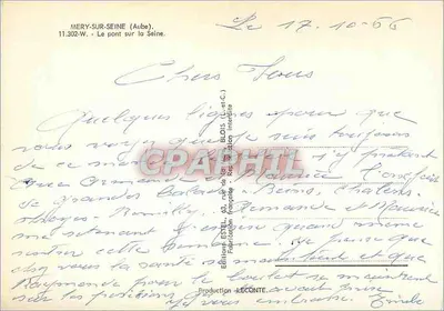 Mery-sur-Seine — Ponte sobre a Sena — Editor Estel, n° 11.302-W — Verso
