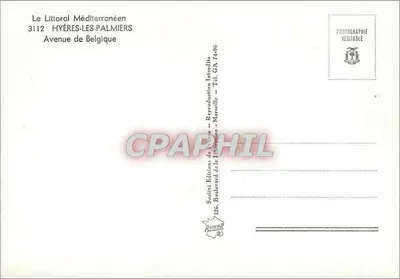 Widok Hyères-les-Palmiers — Litoral Merydowski — Wydawnictwo Éditions de la Libération, Marsylia — Rewers