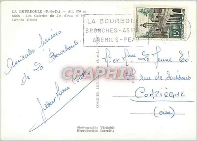 La Bourboule (P.-de-D.) — Galerie Jet d'eau i Wielkie Hotele — Prawdziwa fotografia — Rewers
