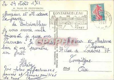 Sypialnia Marie-Antoinette — Pałac w Fontainebleau — Béllichrome, arc. Lécard — Rewers