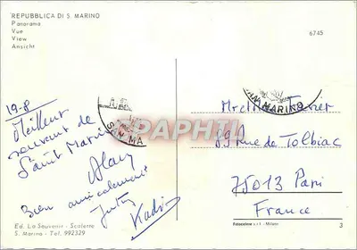 Panorama Saint-Marin — Widok zamek i strażnicy — Wyd. Le Souvenir, nr 6745 — Rewers