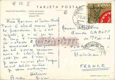 Moinho do Janquet — Palma de Maiorca — Editor A. Campaña y J. Puga, série II n° 3331 — Verso