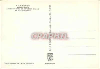 Lourdes — Moulin de Boly, casa natal do pai de Santa Bernadette — Ed. A. Doucet, Lourdes — Verso
