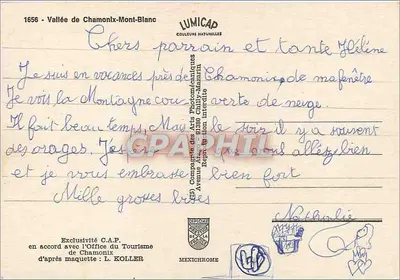 Vale de Chamonix-Mont-Blanc — Carta postal topográfica — LUMICAP — Verso