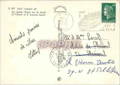 Bilhete postal moderno Dax Landes Jardins flores sobre as margens do Adour e o novo bassin — Verso