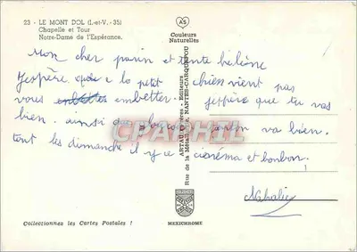O Mont Dol (Ille-et-Vilaine) — Capela e Torre Nossa Senhora da Esperança — editor Arttaud Frères, Nantes — Verso