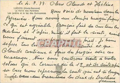 Luchon (Haute-Garonne) — Os jardins e o lago dos Quinconces — editor IRIS, n° 1074 — Verso