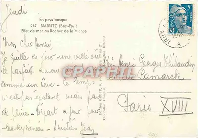 Rocha da Virgem — Biarritz (Baixas-Pirineus) — Edição Greff — Verso