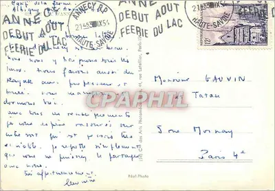 Le Lac d'Annecy — Karta pocztowa turystyczna — Rewers