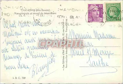 Chamonix (Haute-Savoie) — Ogólny widok i masiw Mont-Blanc — Les Éditions d'Art YVC, Paryż — Rewers