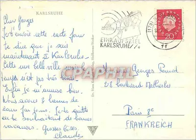 Grâce aux Karlsruhe — widok miasta z zamekiem, fontanną, piramidą i jeziorem — Rewers