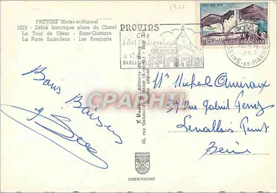 Provins — Przejazd historyczny, plac Châtel, Wieża Cezara, Święty Quiriac, Brama Świętego Jana, Zamek — Wydawnictwo Y. Hada - Provins — Rewers