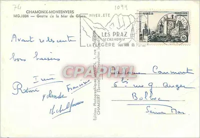 Jaskinia Morza Lodowego — Chamonix-Montenvers — Wydawca: Editions Photographiques Chamonix (Savoie) — Numer serii 74 — Rewers