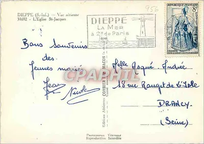 Dieppe — Widok z powietrza — Katedra św. Jakuba — Wydawnictwo Aériennes Véritable — Rewers