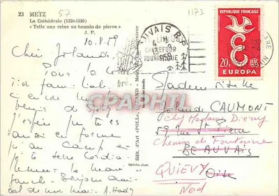 A Catedral de Metz — « Telle une reine au hennin de pierre » — Edição de arte « POLL », n° 1173 — Verso