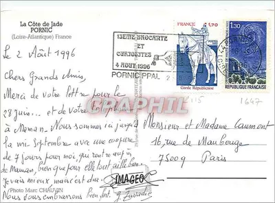 Port w Pornicu — widok portu z łodziami — wydawca Éditions de la Poste — Rewers