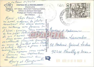 Zamek La Rochelambert — Haute-Loire — Wydawnictwo P.A.S.P. - 16034 — Rewers