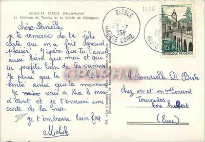 O Castelo de Torsiac — Vale do Allagnon — Ed. « A Cegonha », Place André Lecoy, Blesle — Verso
