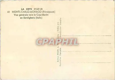 Vista geral em direção ao Cap-Martin em Bordighera (Itália) — Edição Greff, Paris — Verso