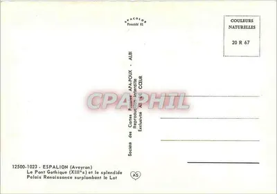 Espalion (Aveyron) — O Ponte Gótico (século XIII) e o magnífico Palácio Renascentista sobre o rio Lot — Sociedade das Cartas Postais AFA-POUX - ALBI — Verso