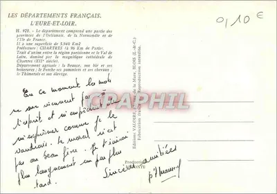 Eure-et-Loir — Carte postale touristique avec carte routière et photos de sites — Éditions Valoire — Verso