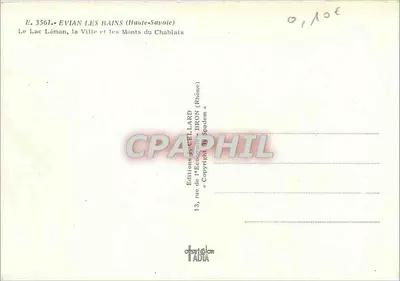 Évian-les-Bains (Haute-Savoie) — Widok na Jezioro Lejmanskie, Miasto i Góry Chablais — Wydawnictwo J. Cellard — Rewers