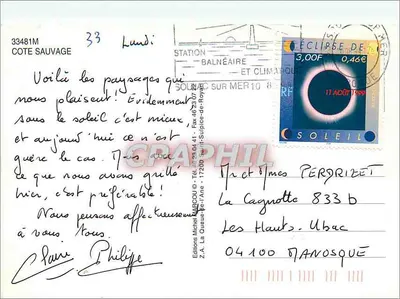 Côte Sauvage — plaża dzika — Éditions Michel MARCOU — Rewers