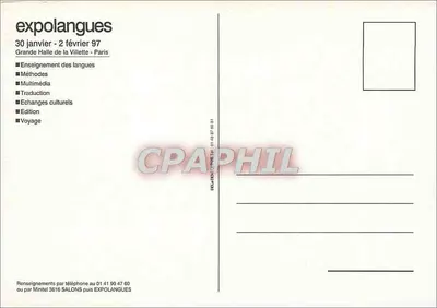 Salon międzynarodowy języków obcych, kultur i podróży — expololangues — 30 stycznia - 2 lutego 1997 — Wielka Hala Villette, Paryż — Rewers