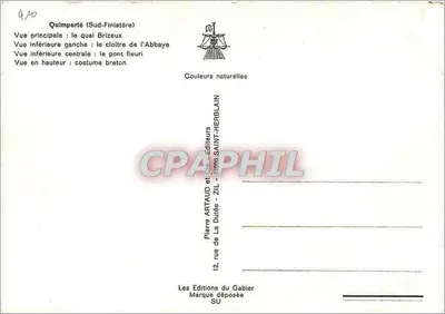 Quimperlé — visão panorâmica e traje breton — Edições Artaud e Cie — Verso