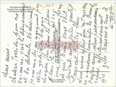 Embrun: lago de Serre-Ponçon — 'El pequeño Niza de las Alpes' — Edición C. Fortoul, Ref. Lans 266 — Reverso