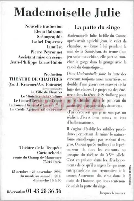 Mademoiselle Julie — Strindberg — Teatr Burz, Paryż — Rewers