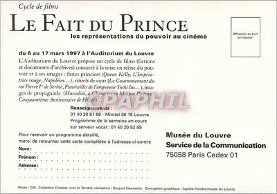 Das Prinzenwerk — Filmzyklus vom 6. bis 17. März 1997 — Auditorium des Louvre — Rückseite